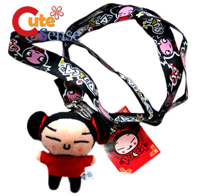 Pucca Plush Lanyard & Cell Phone/ID Holder Black Strap  