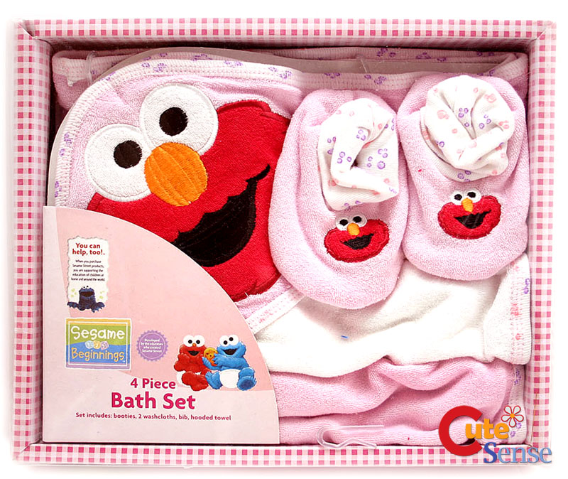 Sesame Street Elmo Baby Bath Set Hoody Towel,Socks 4pc  