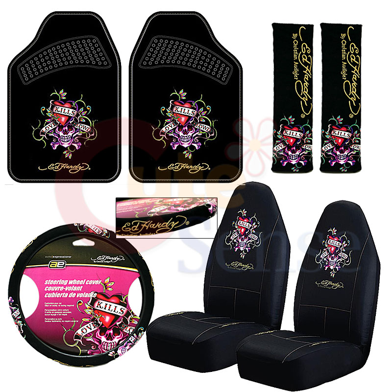 Ed Hardy Love Kills 7PC Car Seat Covers Accessories Set  eBay