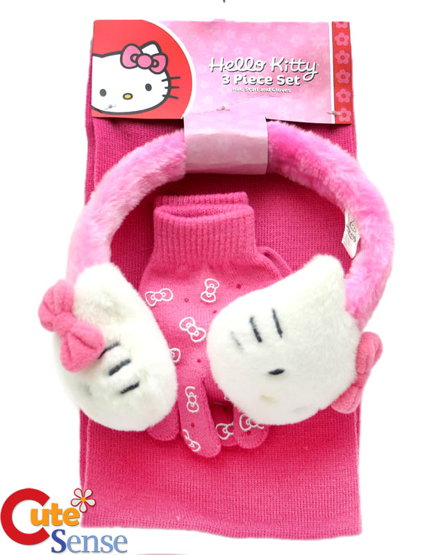 Sanrio Hello Kitty Pink Earmuff- Gloves-Scarf 3PC Warm Set at Cutesense.com