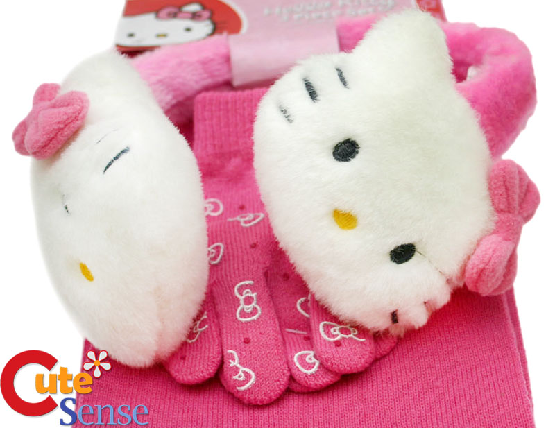 Sanrio Hello Kitty Pink Earmuff- Gloves-Scarf 3PC Warm Set at Cutesense.com