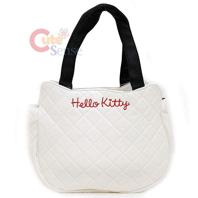 Sanrio Hello Kitty Shoulder Bag, Tote bag:Quilted Face White at Cutesense.