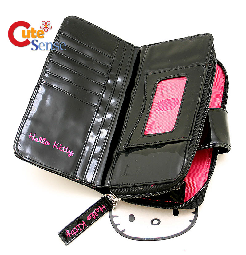 Sanrio Hello Kitty Black Shiny Embossed Wallet at Cutesense.com