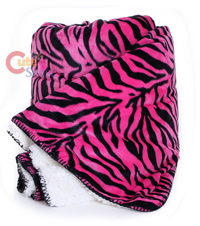 Pink Zebra Plush Blanket Bedding - Queen
