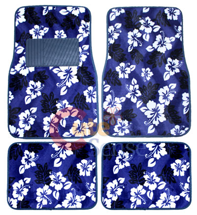 Blue Hawaiian Flowers Car Seat Covers Accessories Complete Set Full 14pc at