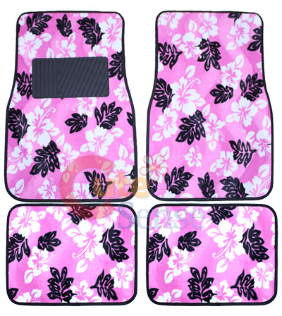 Pink Hawaiian Flowers Car Seat Covers Accessories Complete Set Full 14pc at
