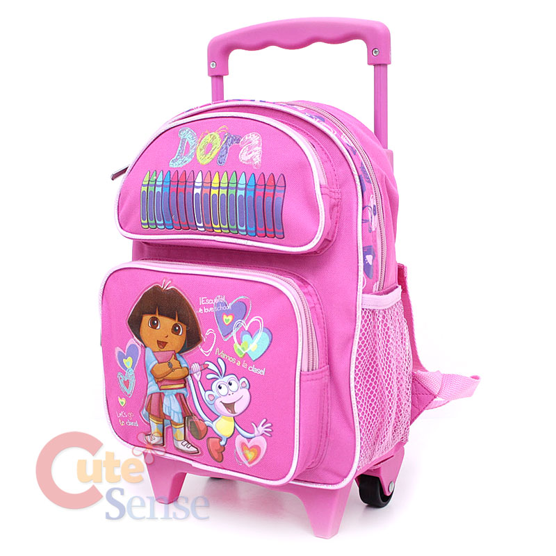 Dora & Boots School Rolling Backpack Roller Bag 12" Pink Crayon