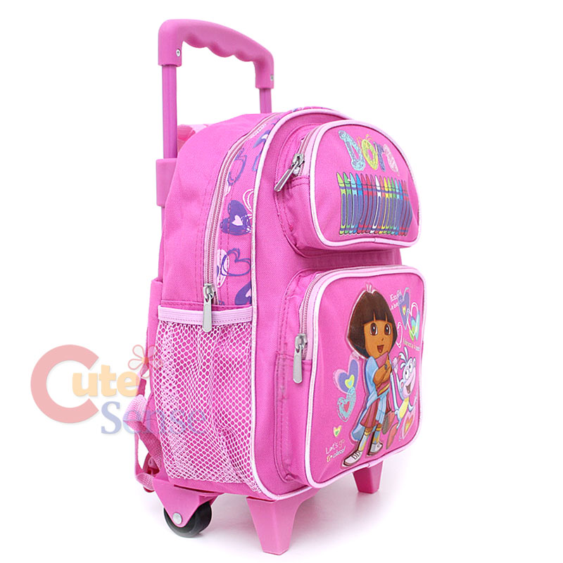 Dora & Boots School Rolling Backpack Roller Bag 12" Pink Crayon