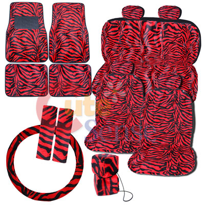 Zebra Animal Car Seat Covers Accessories Compleate :Red