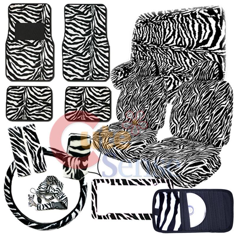 Black White Zebra Car Seat Covers Set Animal Auto Accessories Full Black Zebra Plush Car Seat Cover Set Auto Accessories 1 Jpg
