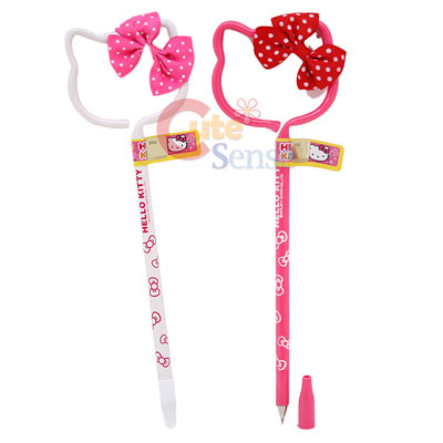 Sanrio Hello Kitty Face Ball Point Pen Set w/3D Bow 2pc  