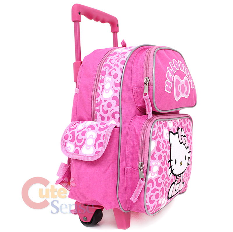 Sanrio Hello Kitty Small Rolling Backpack School Roller Bag Pink Bows 12"
