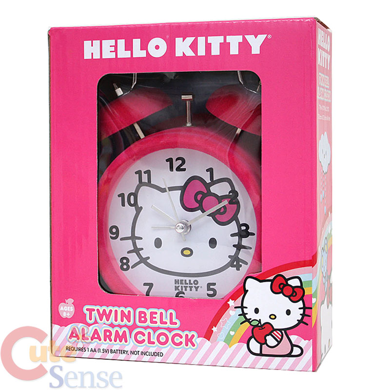 Sanrio Hello Kitty Twin Bell Alarm Clock Table Watch Pink Velvet eBay