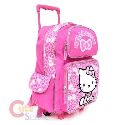 Kitty Pink on Sanrio Hello Kitty Large School Roller Backpack Lunch Bag Set Pink