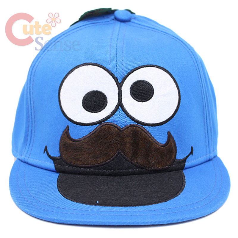 Sesame Street Cookie Monster Mustache Flex Fit Hat Teen Adult Szie Cap