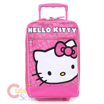 Cute Suitcase on Kitty Hand Carry Luggage Pink Face Roller Trolley Bag 16 5 Ebay
