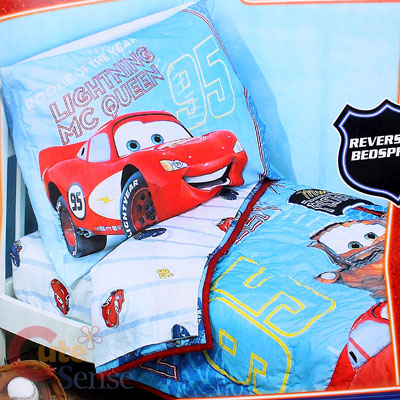 Disney Cars Bedding  Kids on Disney Cars Mcqueen Toddler Bedding Set  4pc  Reversible Bedspread