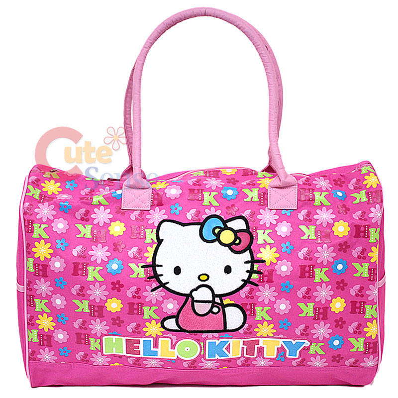 Sanrio Hello Kitty Duffle Bag / Travel / Gym 20" Large Pink Flowers