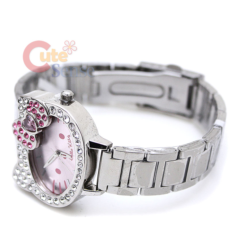 Sanrio Hello Kitty Face Wrist Watch w/Pink Bow Stainless Licensed by 