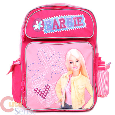 Barbie School Backpack Book 16 Large Bag  Pink Flowers w/Water Bottle 