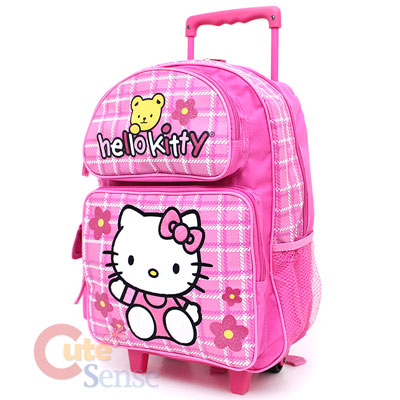 Kitty Pink on Sanrio Hello Kitty Large School Roler Bag Rolling Backpack Pink Teddy