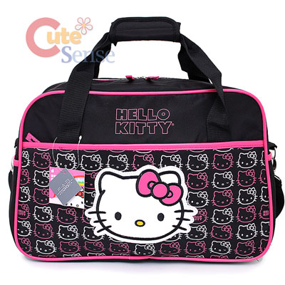 Sanrio Hello Kitty Duffle Bag Travel Gym Bag Large Face Black Pink 