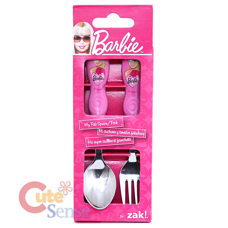 Barbie Kids Dining Bowl Spoon Fork 5pc Stainless Melamine Pink Dinnerware Set eBay
