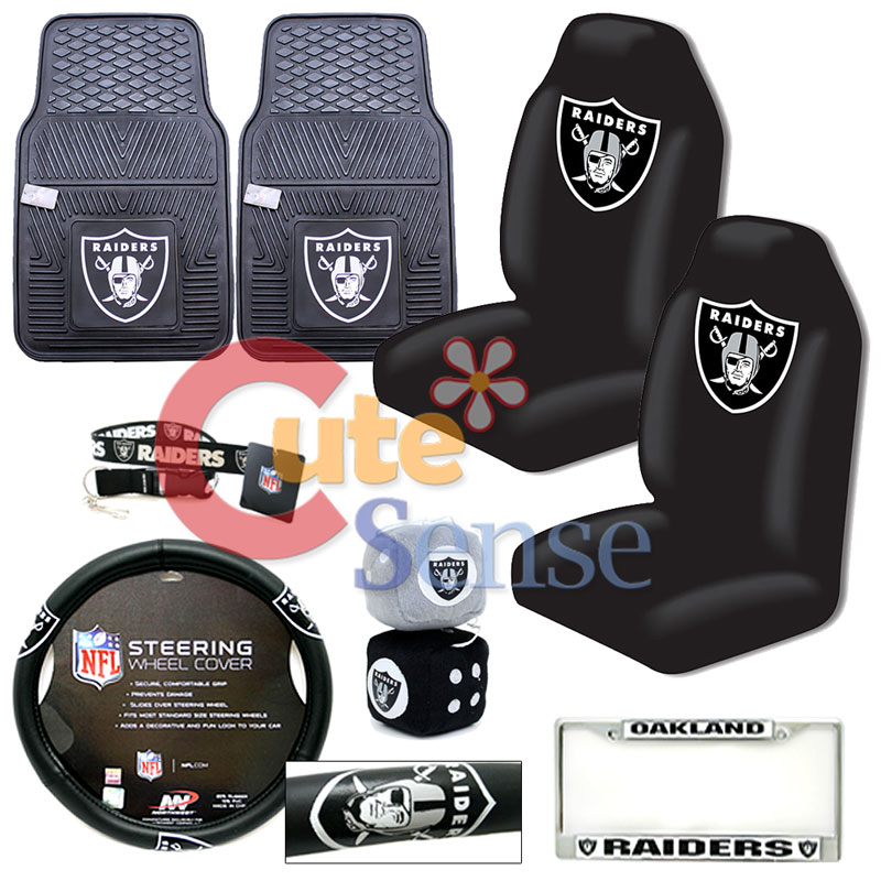 NFL Oakland Raiders Car Seat Cover Auto Accessories 8pc Set w/ Rubber Mat eBay