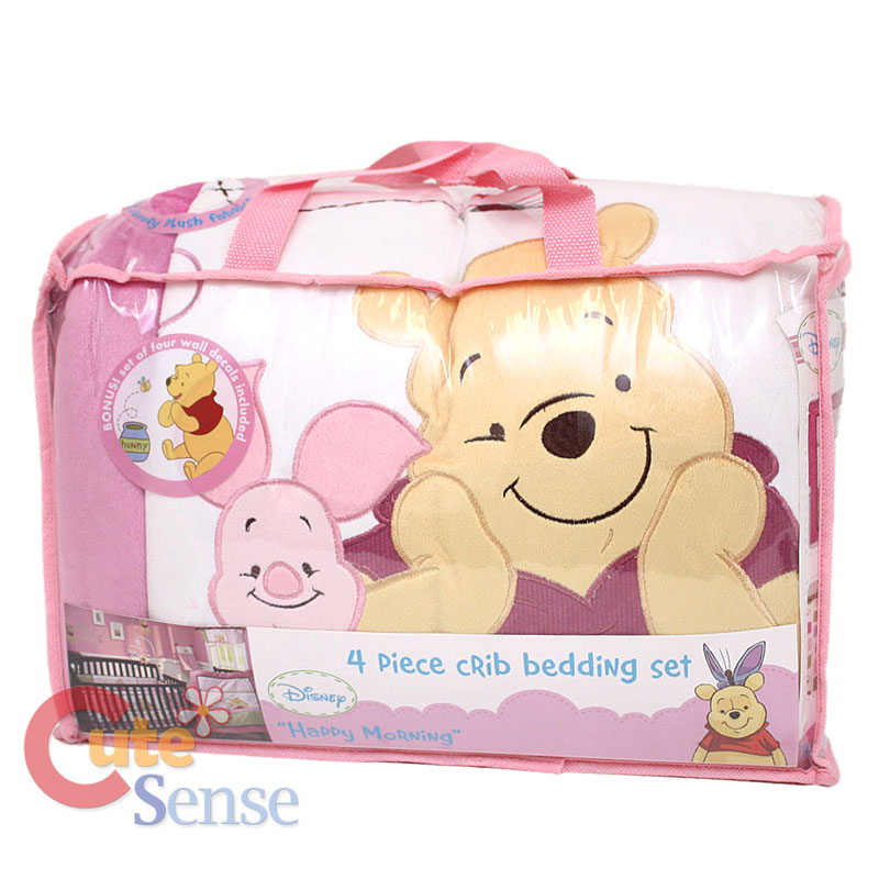 Winnie the Pooh with Piglet Baby Crib Bedding Set Pink 4pc Happy