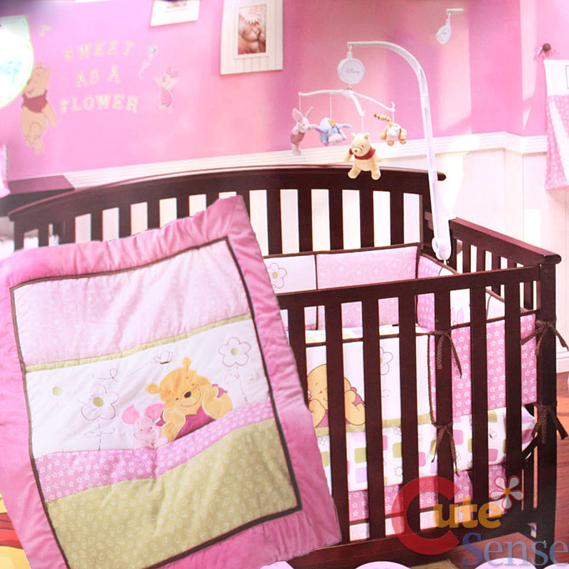 Winnie The Pooh With Piglet Baby Crib Bedding Set Pink 4pc Happy