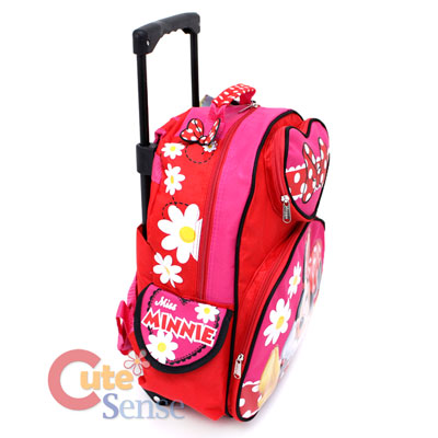 Wheeled Luggage  Backpack Straps on Minnie Mouse Roller Backpack Large 16  Rolling Bag   Miss Minnie Dasiy