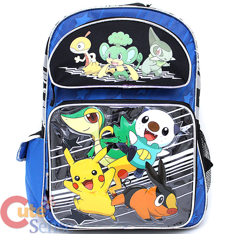 Pokemon Black & White School Backpack 16" Large Bag Pikachu,Meowth