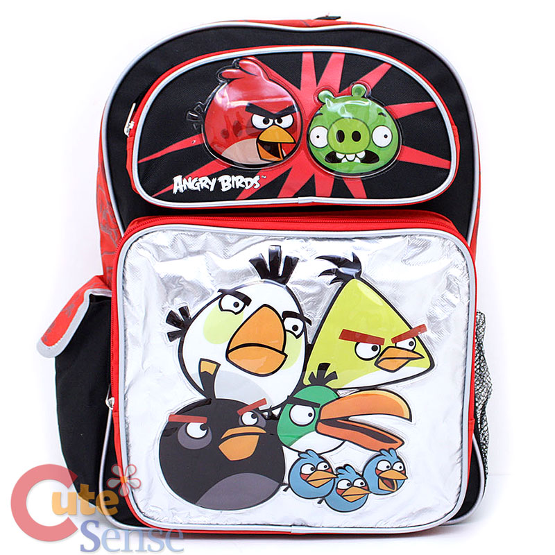Angry Birds School Backpack 16" Large Bag with Lunch Snack Bag Set