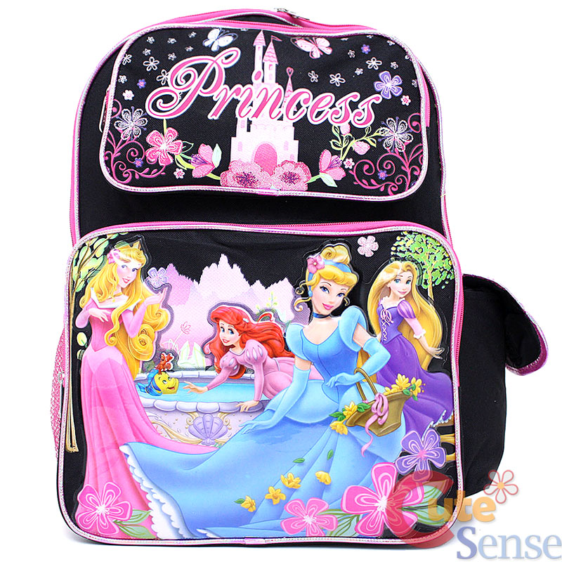 Disney Princess Large School Backpack Lunch Bag 2pc Set Black Pink with