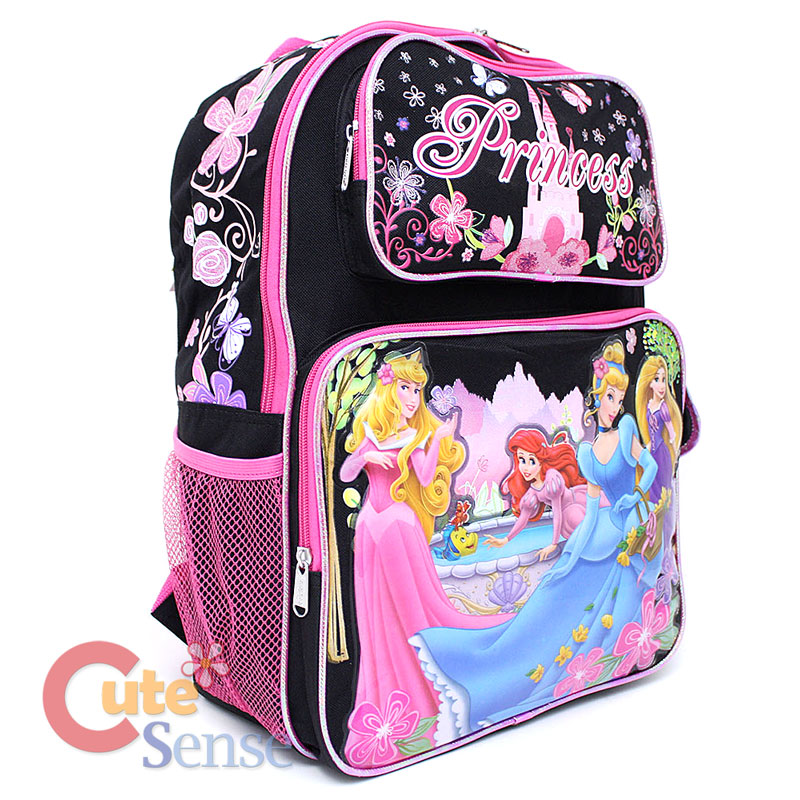Disney Princess Large School Backpack Lunch Bag 2pc Set Black Pink with