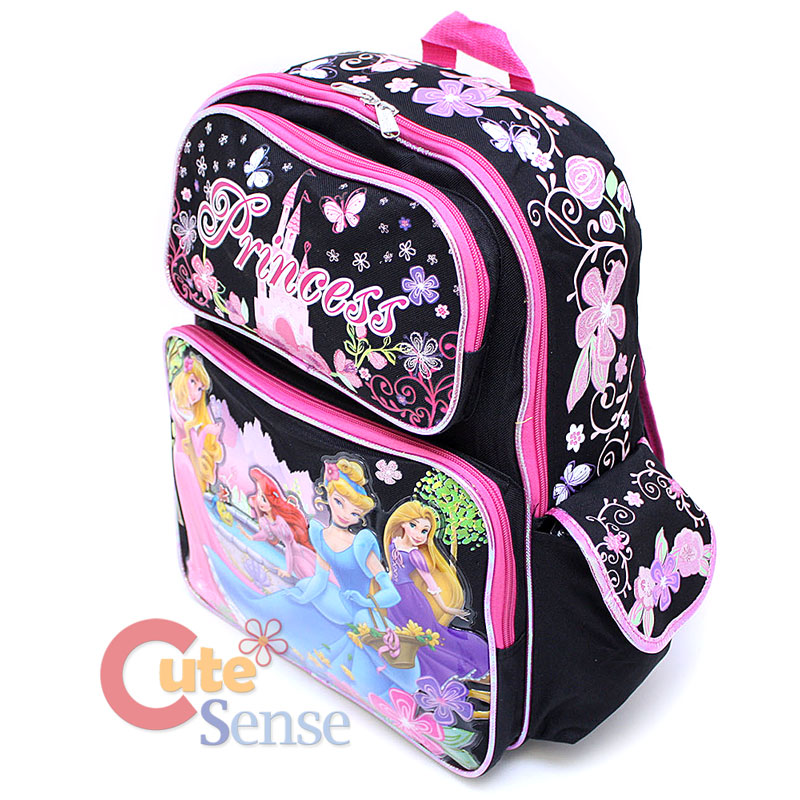 Disney Princess Large School Backpack Lunch Bag 2pc Set Black Pink with
