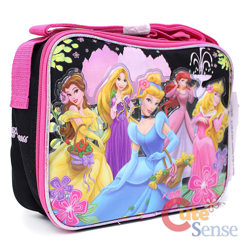 Disney Princess Large School Backpack Lunch Bag 2pc Set Black Pink with