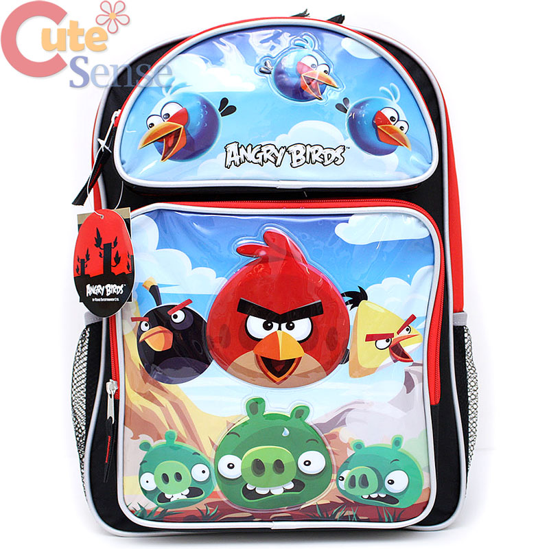 Angry Birds School Backpack 16" Large Bag with Lunch Snack Bag Set