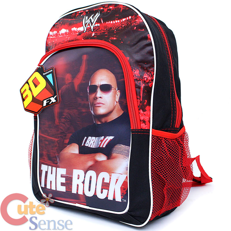 WWE Wrestling The Rock 16" Large School Backpack with Insulated Lunch