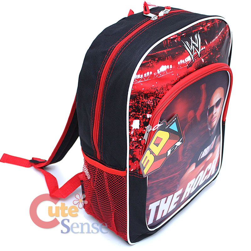 WWE Wrestling The Rock 16" Large School Backpack with Insulated Lunch