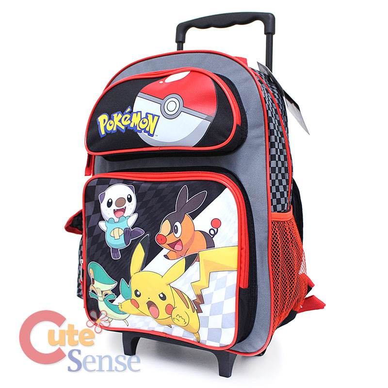 Pokemon 16" Large Roller School Backpack Rolling Bag w/ Pokeball Black