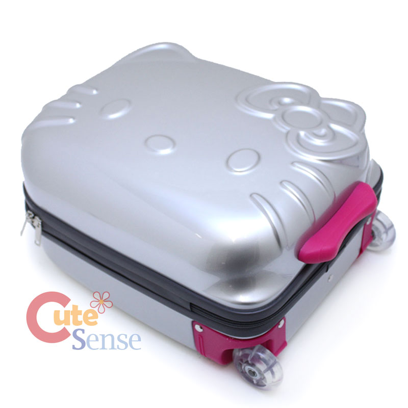 Hello Kitty Rolling Luggage ASB Trolley Bag Hard Suit Case :Silver Face Bow 18"