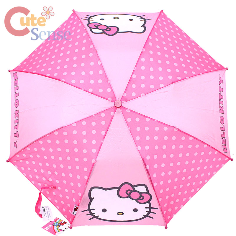 Sanrio Hello Kitty Retractable Umbrella Kitty Face with Pink Polka