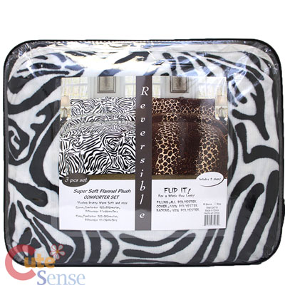 Zebra Leopard Reversible Queen Faux Fur With Pillow Cover