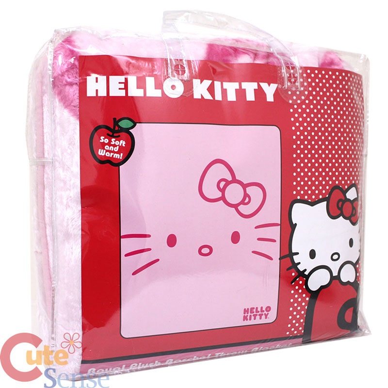 Sanrio Hello Kitty Queen Plush Mink Blanket Pink Face Raschel Throw 76x94
