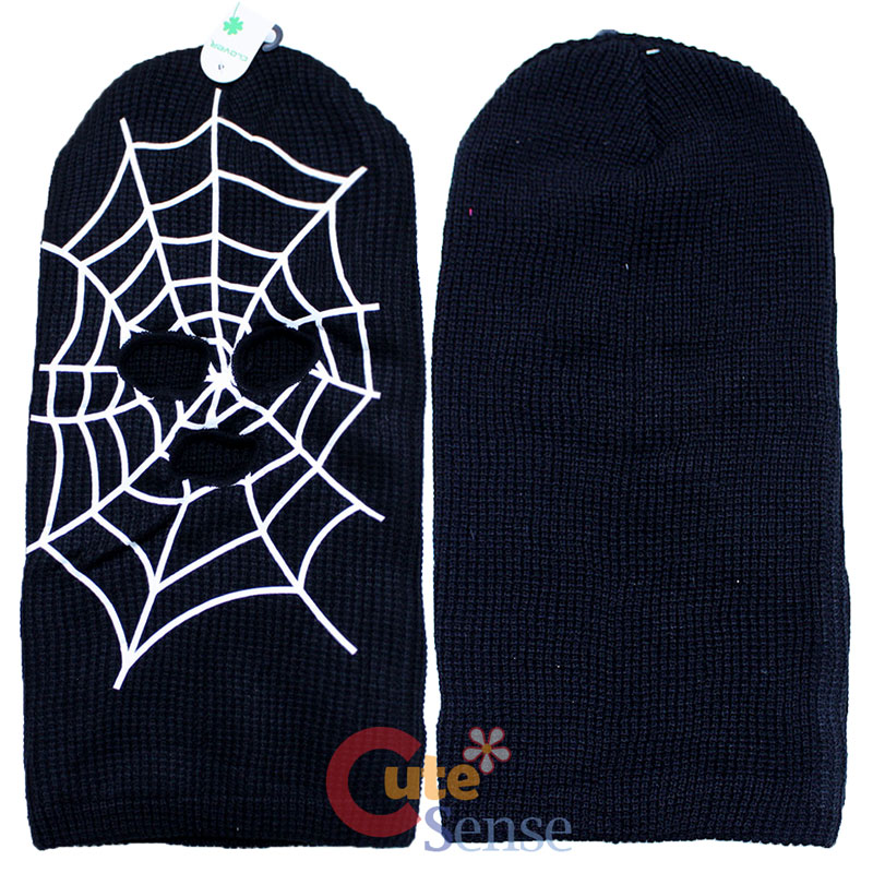 Black Spider Web Mens Ski Mask Beanie with Mouse Eyeholes ...