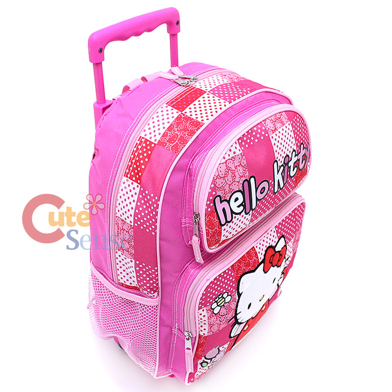 Sanrio Hello Kitty Large Rolling Backpack School Roller Bag Pink Quilt