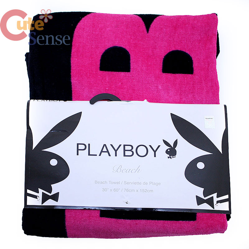 Play Boy Bunny Beach Bath Towel Bunny Cropped Black Pink Bunny Cotton 