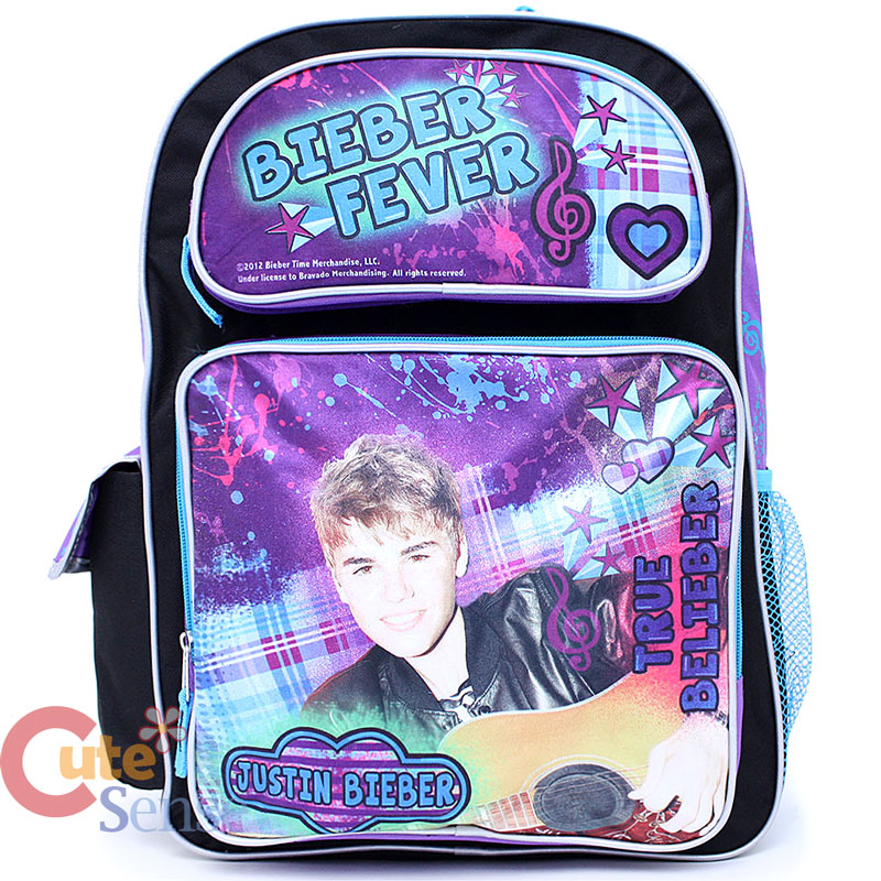 Justin Bieber Large School Backpack with lunch Bag Love Fever Justin Purple