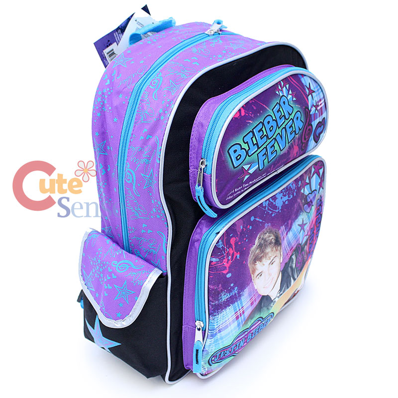 Justin Bieber Large School Backpack with lunch Bag Love Fever Justin Purple